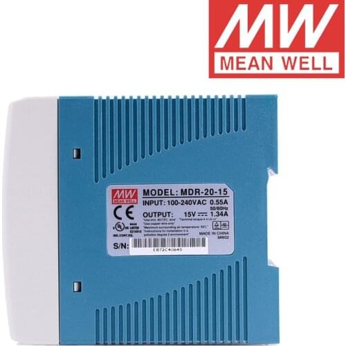 Original Mean Well MDR-20-15 DC 15V 1.34A 20W meanwell Single Output Industrial DIN Rail Power Supply
