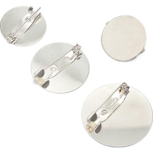 10 PCS 20mm/25mm/30mm Round Blank Tray Settings Silver Color Flat Brooch Base DIY Jewelry Findings Components