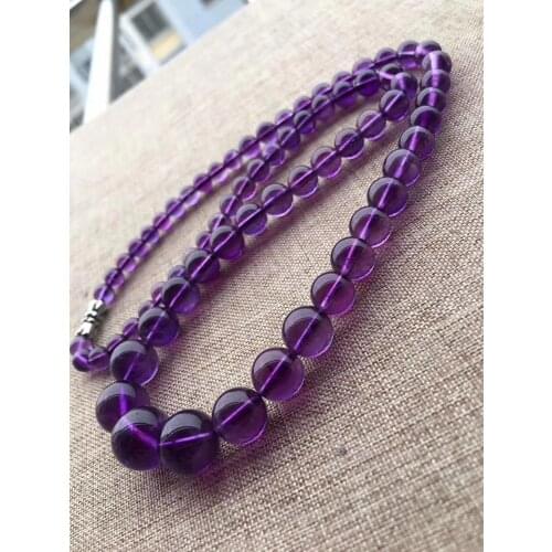 Genuine Natural Purple Amethyst Quartz Crystal Women Man Clear Round Beads Necklace 6-11mm Reiki Stone Necklace Jewelry AAAAA