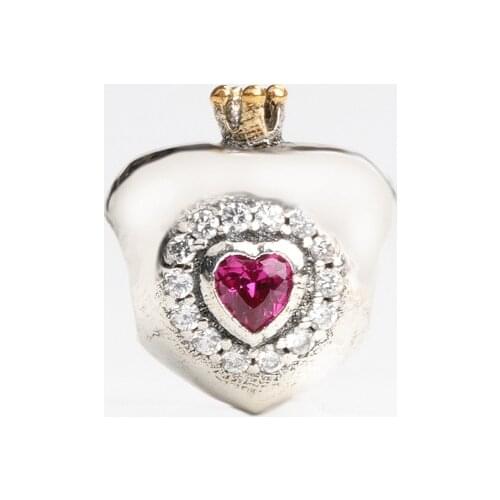 Authentic 925 Sterling Silver Beads Creative Gold Crown Heart Shaped Beads Fit Original Pandora Bracelet For Women Diy Jewelry