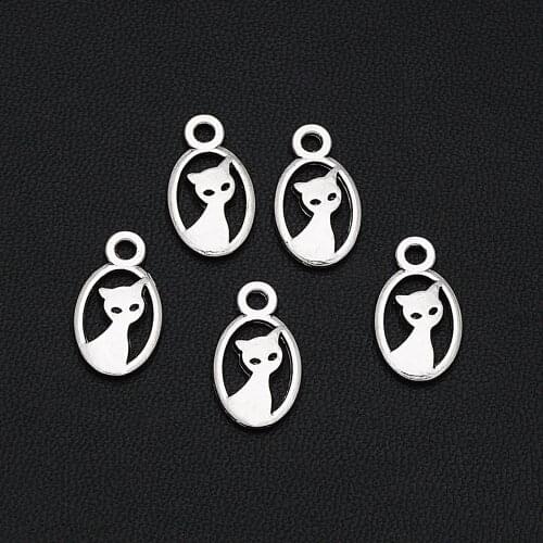 30PCS/Lots 16x9mm Antique Silver Plated Cute Cat Charm Alloy Metal Pet Pendant For Handmade Diy Tibetan Jewelry Making Findings