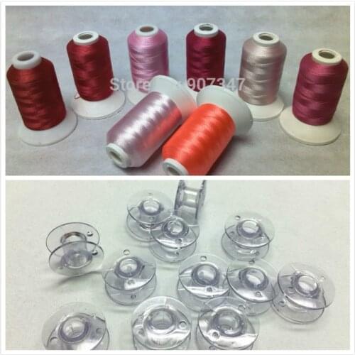 Pink Series Polyester Machine Embroidery Thread Filament 550 Yards * 8 + 12PCS Plastic Empty Bobbins Cases Size A ,Light Blue