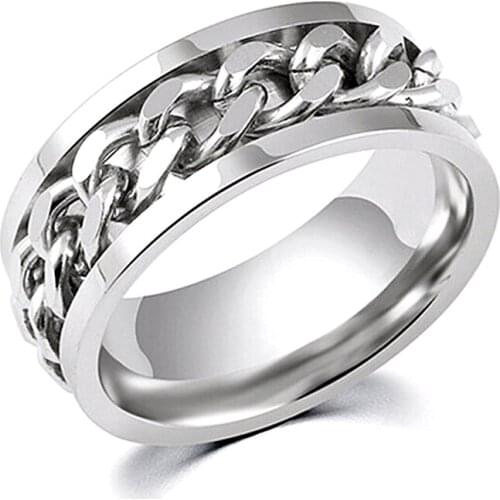 Miasol Personalized Fashion Rotatable Stainless Steel Chain Women Mens Titanium Spinner Ring Jewelry Gifts