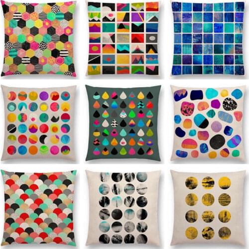 Abstract Colourful Geometric Pattern Dreamlike Square Round Triangles Sector Diamond Gorgeous Cushion Cover Sofa Pillow Case
