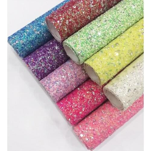 Silver Sequin Colorful Chunky Glitter Faux Leather Fabric Sheet for Making Shoe/Bag/Hair Bow/DIY Accessories