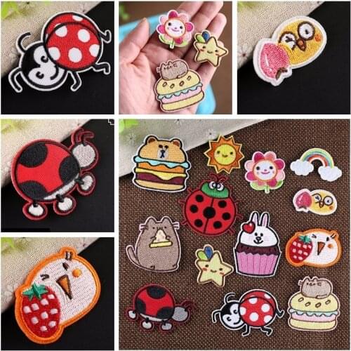 Cute cartoon small animal insect food flower embroidery clothing patch cloth sticker iron on clothes DIY for kids