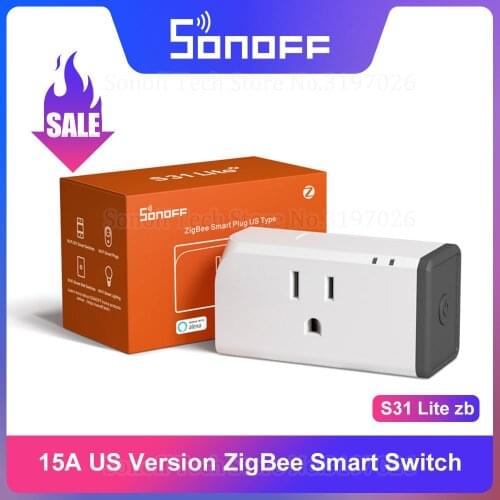 Itead Sonoff S31 Lite zb ZigBee US Version 15A Zigbee Smart Plug Socket Work with SmartThings Hub Voice Control via Alexa