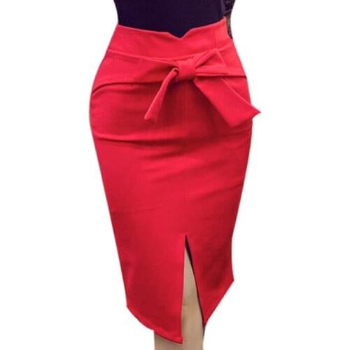 Women Skinny Pencil Skirt Plus Size New Fashion Knee Length High Waist Casual Bodycon Skirt Bow skirts faldas mujer saia 5XL