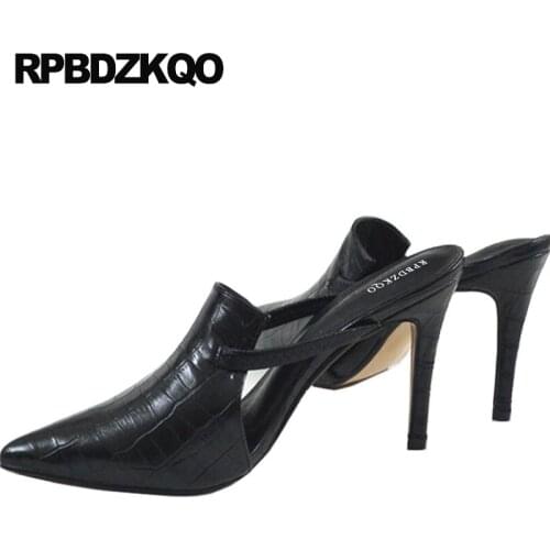 Scarpin super mules slipper extreme 3 inch thin pointed toe summer snake snakeskin black pumps high heels elegant women shoes