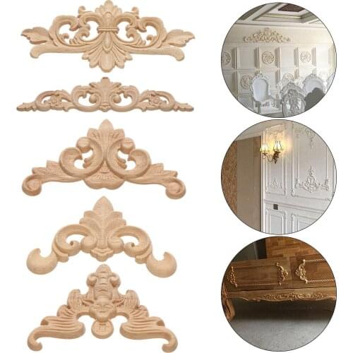 1 PC Unique Corner Appliques Frame Natural Wooden Figurines Crafts Multi-styles Furniture Parts Wall Door Woodcarving Decorative