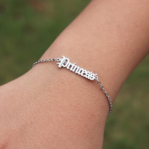 10pcs Silver Color Gift Princess Letter Bracelets For Babygirl Gift Gold Hand Link Vintage Jewelry Stainless Steel Bracelet