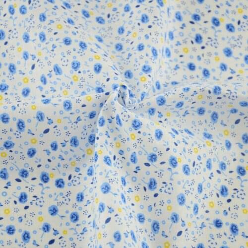 100% Cotton Fabric Sewing Pinted Light Blue Flowers Designs Tecido Scrapbooking Home Textile Cloth Patchwork Fat Quarter Crafts