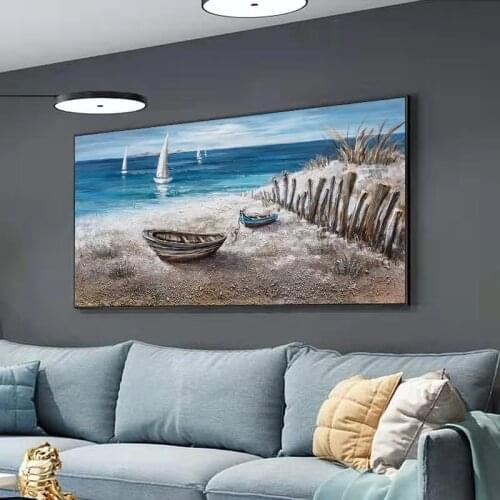 100% Handmade Beautiful Sea Building Ship View Abstract Oil Painting Living Room Modern Painting wall decor picture art Gift