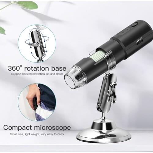 360 Degree Rotation WiFi Microscope Mobile Phone Microscope 1000X Zoom Wireless Digital Microscope with 8 LED + Stand