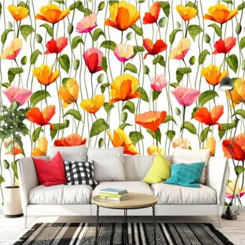 3d Mural Wallpaper Fresh Flowers Leaves Watercolor Style Minimalist 3d Wallpaper Living Room Extra Thick TV Background Kitchen