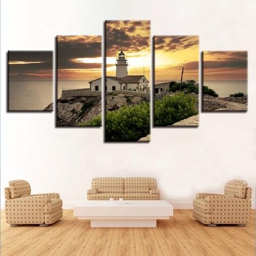 5 Pieces House Path Sunset Seascape Canvas Painting Decor For Home Living Room Wall Modern Prints Modular Art Pictures Framework