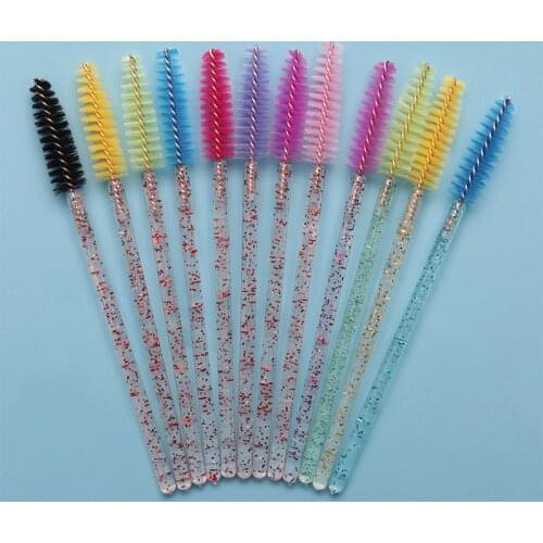 50 Pcs/Pack Disposable Makeup Tools Diamond Handle Nylon Head Solid Eyelash Brush Portable Makeup Brush Beauty Tools