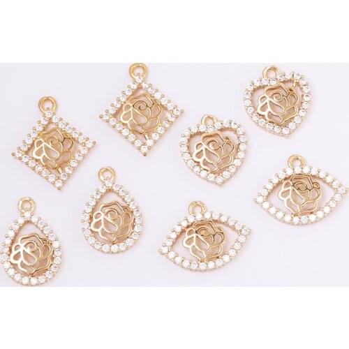 WHSOK 50Pcs Jewelry Accessories/Hand Made/CZ Pendant/Flower Design/Charms/DIY Earrings Making/Jewelry Findings & Components