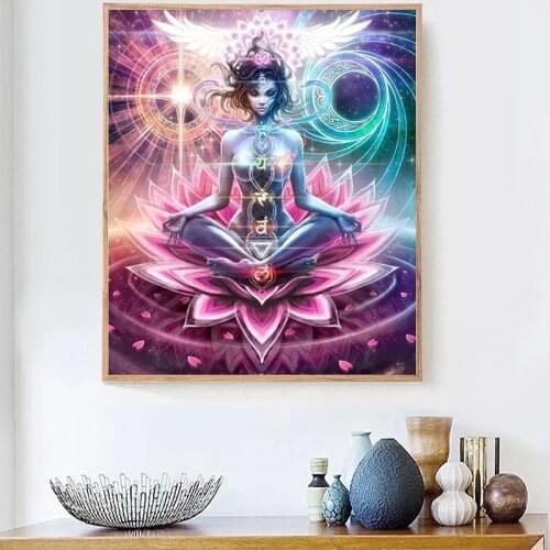 5D DIY Rhinestones Diamond Paintings Full Round Drills Picture Lotus Buddha Paint By Numbers Cross-stitch Kits Embroidery Mosaic