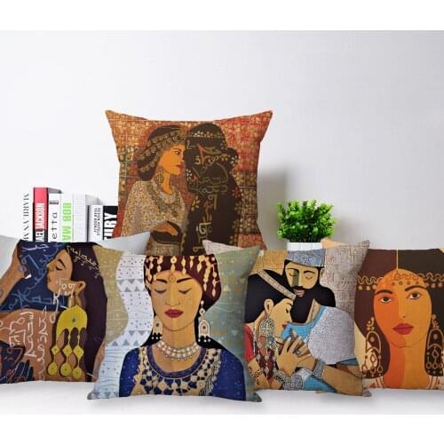 Assyrian Beauty Cushion Cover Girl Love Beige Linen Pillow Case 45X45cm Decor Sofa Home Decoration Kissenbezug