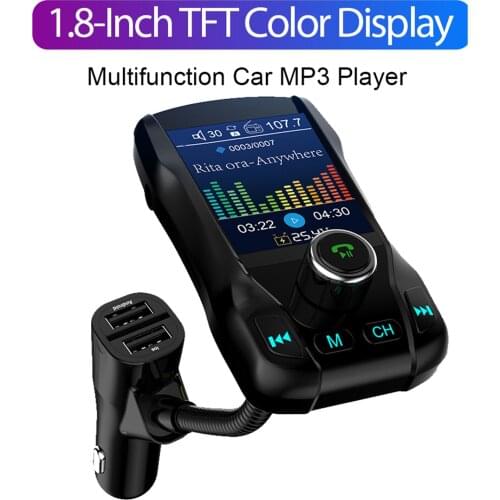 Car FM Transmitter Radio Car Adapter Car MP3 Player w/ 1.8 Inch Screen 2 Port USB Charge EQ Modes for Phone w/Mic