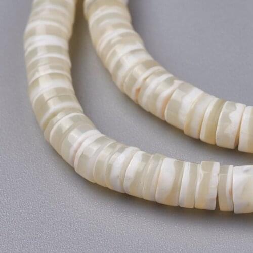 Freshwater Shell Beads Strands, Disc/Flat Round, Heishi Beads 5~5.5x0.5~2.5mm,Hole:1mm; about 220~221pcs/strand, 15.7~16.5