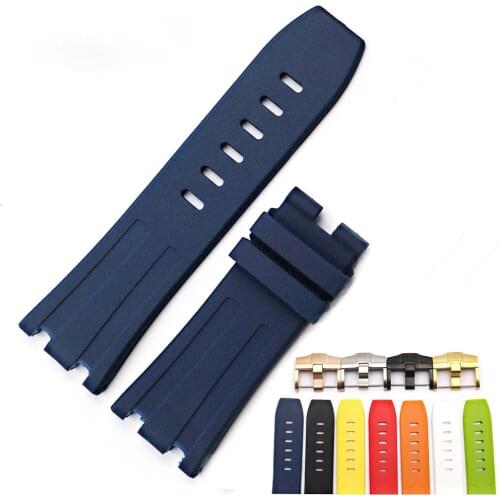 CARLYWET 28mm Blue Waterproof Silicone Rubber Replacement Wrist Watchbands Strap For Audemars Piguet 42mm Royal Oak Offshore