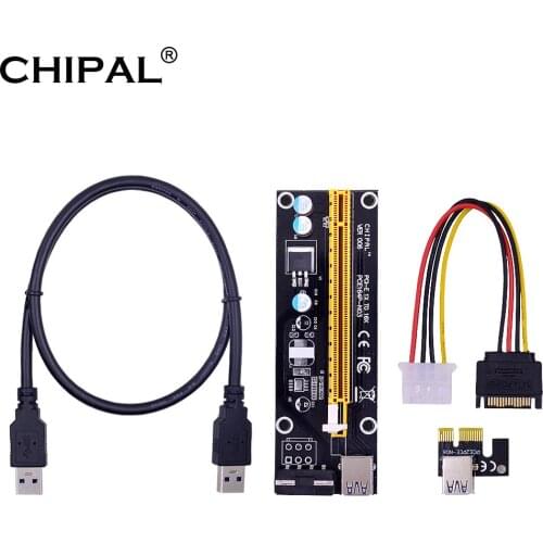 CHIPAL 100PCS VER006 SATA to 4Pin Power PCI Express PCI-E Riser Card 60CM USB3.0 Cable 1X to 16X Extension for Graphics Card