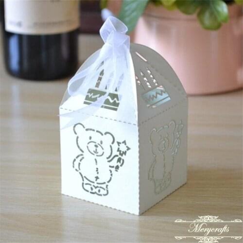 Baby shower party birthday decorations laser cut cute favor boxes with free ribbon