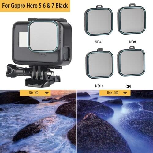 For Gopro Hero 5 Hero 6 Hero 7 Action Camera 4 pack Fiter Set ND Lens Filter Protector (ND 4 8 16) + CPL Filter Kit for Gopro