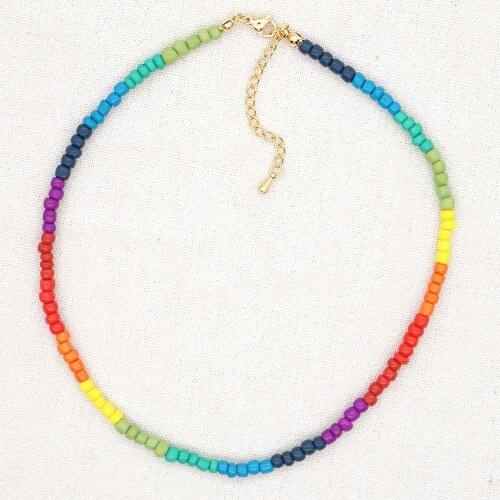 Go2Boho Rainbow Necklace Seeds Beads Bohemian Choker Aesthetic Necklaces For Women Mujer Colorful Boho Jewelery Wholesale