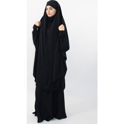 Eid Two Piece Set Women Prayer Dress Muslim Sets Arab Hijab Long Khimar Abaya Jilbab Outfit Ramadan Skirt Islamic Clothing Niqab