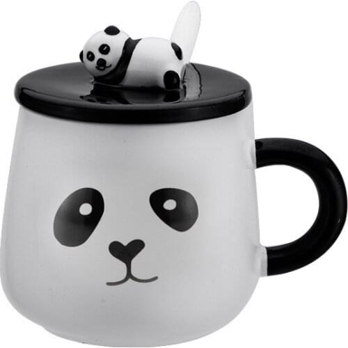 New Creative Gift Ceramic Cup Student Office Worker Hand Drawn Mug Panda Cartoon Water Bottle With Lid Milk Coffee Kettle