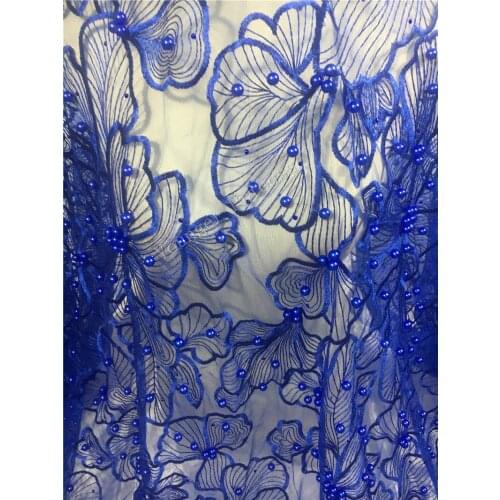 Best quality YG-319 embroidered African Tulle Lace Fabric African French Lace Fabric with beads embroidery