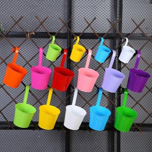 2pc Metal Flower Hanging Flower Pot Hook Wall Removable Candy Color Iron Bucket Tin Garden Balcony Hanging Succulent Basket New