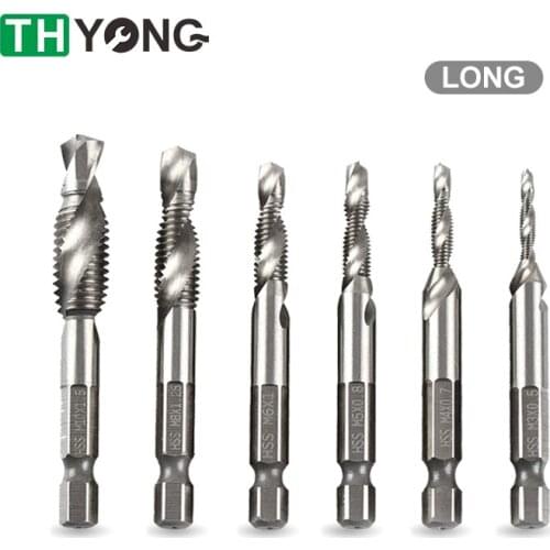 Metric Composite Tap Drill Bit Set Tap 1/4 in Hex HSS High Speed Steel Thread Spiral Screw 6pcs M3 M4 M5 M6 M8 M10