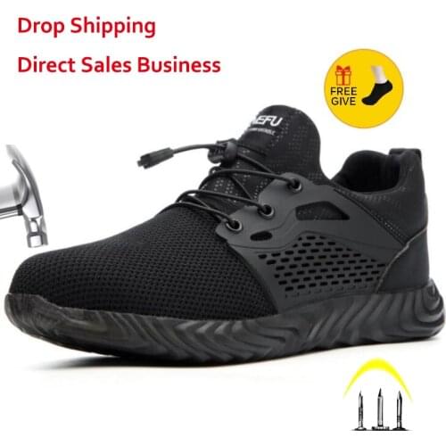 Mens Outdoor Breathable Mesh Light & Comfortable Steel Toe Protective Work Shoes Boots Men Summer Puncture Proof Safety Shoes