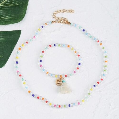 Trendy Bohemian Handmade Beaded Separate Transparent Crystal Multicolor Glass Beads Bracelets Necklaces For Women Jewelry Set