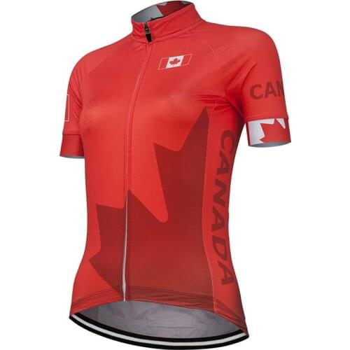 Canada 2021 New Team Women Summer Red Cycling Jersey Bike Road RACE Team Racing clothing Red Tops Bicycle Wear Breathable