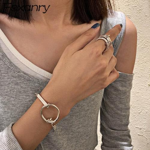 Foxanry Spring New 925 Sterling Silver Chain Bracelet Fashion Vintage Punk Hollow Circle Bangles Party Jewelry Gifts for Women