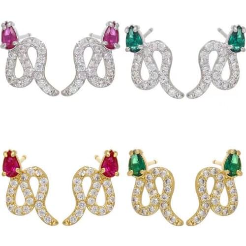 The new micro-inlaid snake-shaped earrings, colored diamonds, zircon earrings, DIY jewelry accessories, crossborder explosions