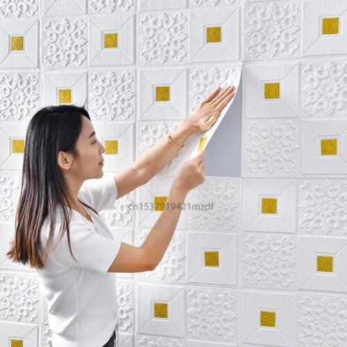 PE Anti-Noise Wallpaper DIY Background Roof Decoration 3D Self-Adhesive Foam Waterproof Wall Sticker Ceiling Home Decoration