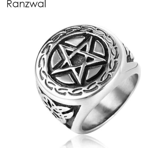 Ranzwal Personalized Pentacle Star Rings for Men 316L Stainless Steel Ring Punk Jewelry US SIZE 8~13