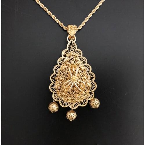 Luxury Dubai Jewelry Necklace Pendent Bistratal Long Chain Necklace Women Accessories Gifts Flower Hollow Pendents