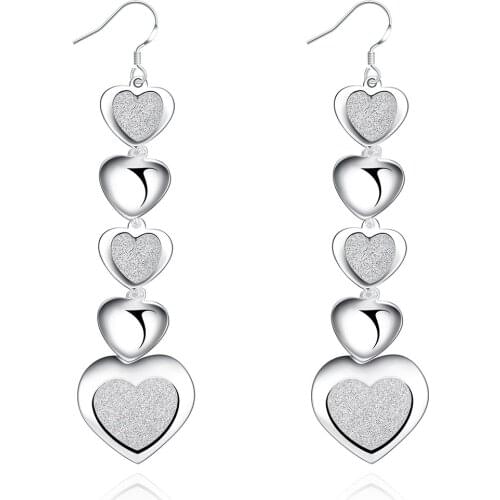 Heart Shaped Silver Earrings Fashion Long Earrings Tassel Pendant Earrings free shipping no minimum order