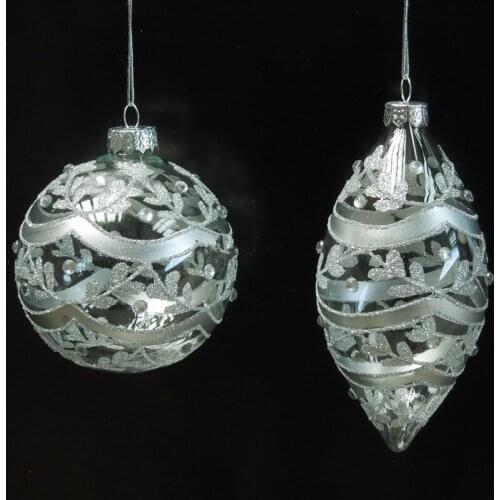 Free Shipping 2pcs/pack Silver Painting Series Glass Globe Christmas Day Decoration Hanging Ball Creative Pendant