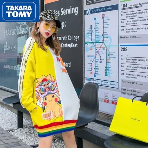 TAKARA TOMY winter fashion cartoon Pikachu casual all-match jacket simple and comfortable loose ladies jacket