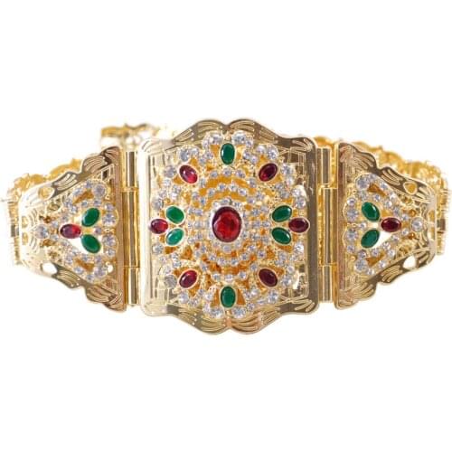 Traditional Moroccan caftan waist chain chic for womens wedding gold-plated circular crystal hollow flower metal belt