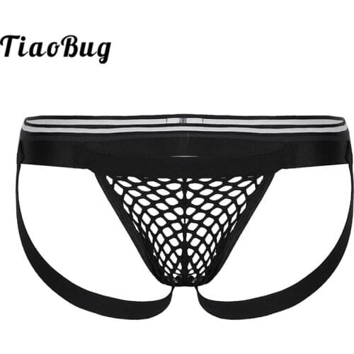 TiaoBug Mens Panties Black Fishnet Penis Pouch G-String Erotic Thongs Open Butt Underpants for Male Lingerie Gay Sexy Underwear