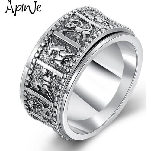 Apinje Thai Silver Animal Vintage 925 Sterling Silver Ring for Men And Women Zodiac Fashion Jewelry